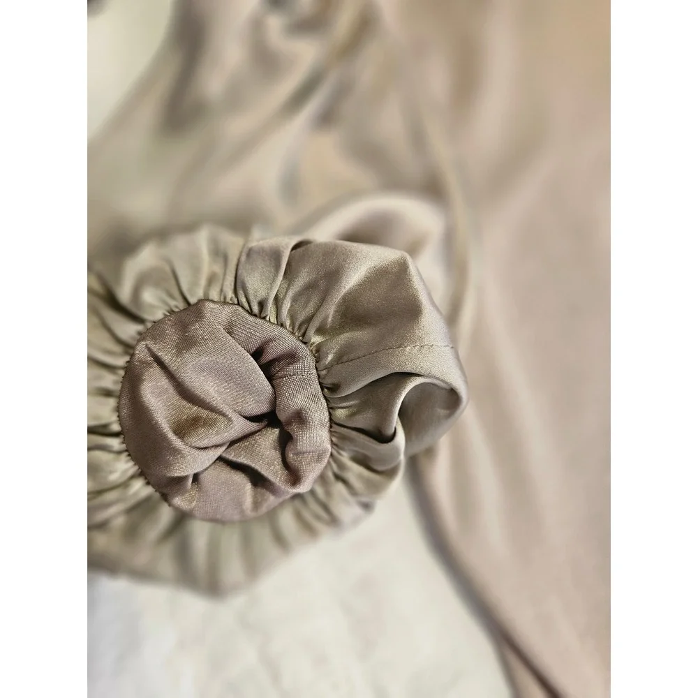 Carlisle Champagne Knit Top Silk Puff Sleeve & Metallic Lace Skirt Set Size L